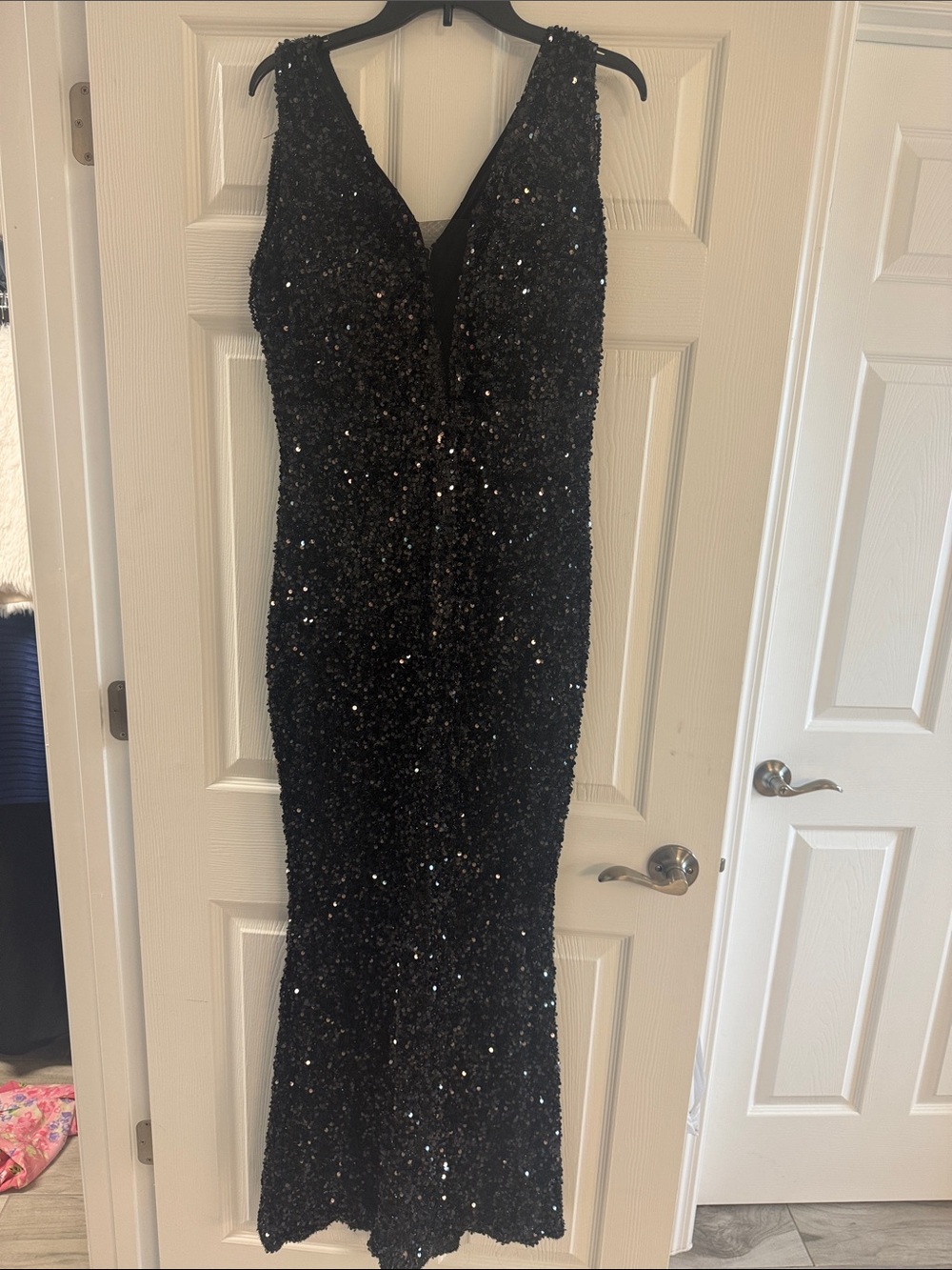 Black Sequin V-Neck Evening Gown